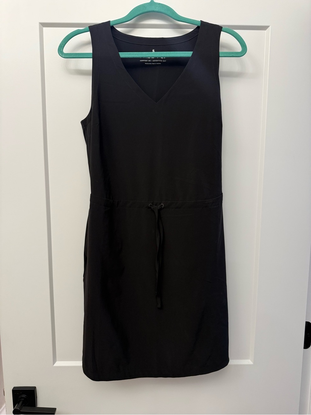 Free Fly Apparel Black Sleeveless V-Neck Drawstring Waist Dress